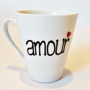 Hand Painted Red & White Love "Amour" Coffee Mug
